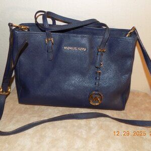 Michael Kors Navy Blue Leather 2 Way Satchel Bag